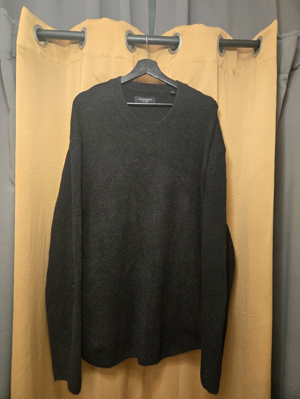 All Saints Black Eamont Crewneck Textured Knit Sweater XXL